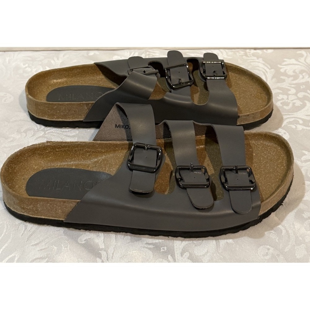 Milanos‎ Mens Miko2 Sandals Black Dark Gray Double band slip-onBuckle on strap 8